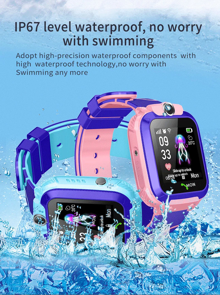 Waterproof Kids Smartwatch Child Smart Phone Watch Alarm Clock Maths Game Voice Chat SOS Flashlight Remote Control APP SeTracker