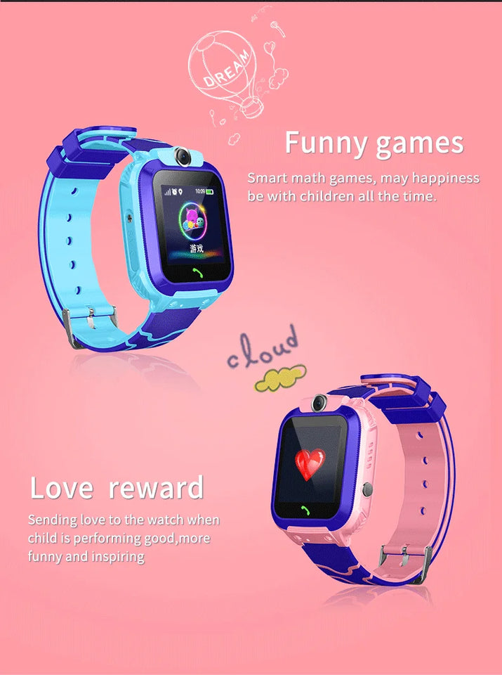 Waterproof Kids Smartwatch Child Smart Phone Watch Alarm Clock Maths Game Voice Chat SOS Flashlight Remote Control APP SeTracker