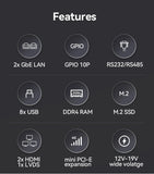 XCY Fanless Mini PC Intel Celeron J4125 DDR4 M.2 SSD RS232/485 2x LAN GPIO mPCIE 4G LTE 8x USB LVDS HDMI TPM 2.0 Windows 11