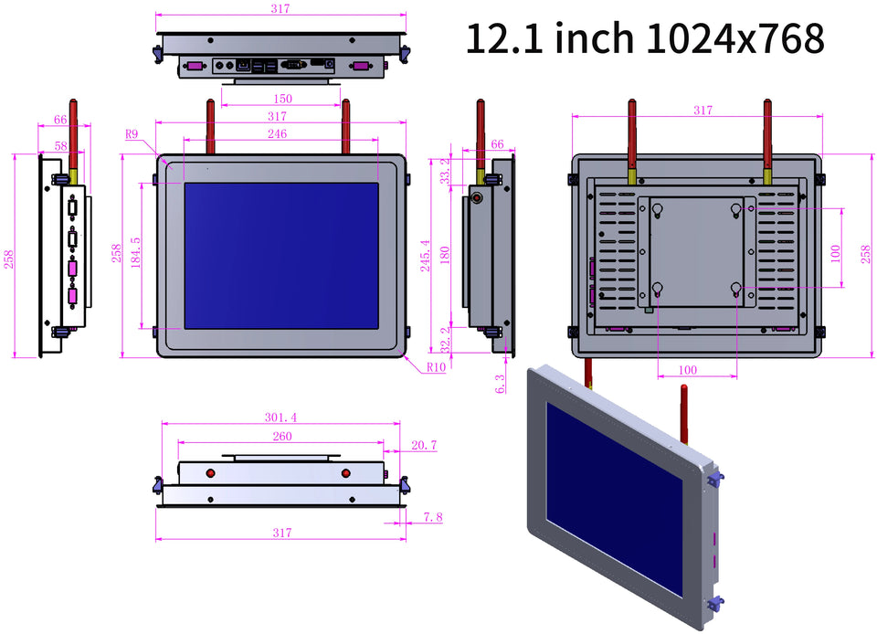 10.4 12.1 15 Inch 1024x768 Embedded All i One PC IP65 Waterproof Frame 10 Points Industrial Touch Screen Panel PC For Win 10pro