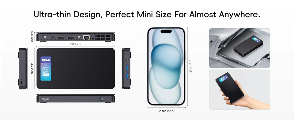 MeLE Slim Mini PC N100 16GB 32GB 512GB Windows 11 Industrial Computer WiFi5 Dual HDMI Type Display USB-C Overclock4C