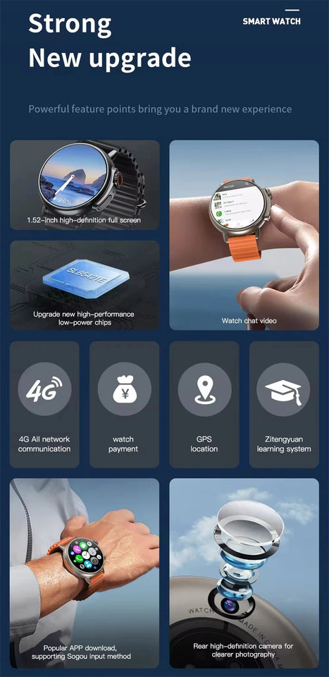 X800 X8 Ultra Smart Watch 4G SIM Card Android Smartwatch Full Internet GPS WIFI NFC 2G 16G 4G 64G Independent Phone Wristwatches