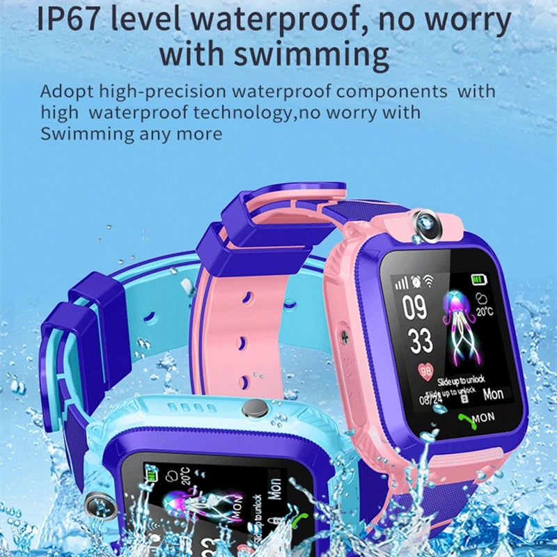 Waterproof Kids Smartwatch Child Smart Phone Watch Alarm Clock Maths Game Voice Chat SOS Flashlight Remote Control APP SeTracker