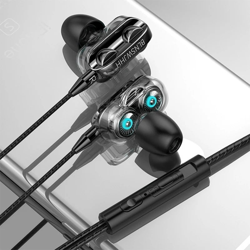 3.5mm Wired Headphone High Bass Headsets Music Sports Gaming Earphones Dual Drive TWS 6D Stereo In-Ear Headset With Microphone