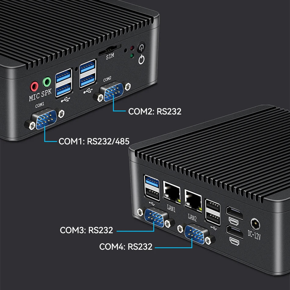 XCY Fanless Mini PC Intel Celeron J4125 DDR4 M.2 SSD RS232/485 2x LAN GPIO mPCIE 4G LTE 8x USB LVDS HDMI TPM 2.0 Windows 11